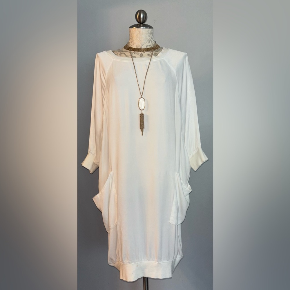 Free People Oversize Ivory Tunic with Pockets Stone Color Dress Size XS.    #45